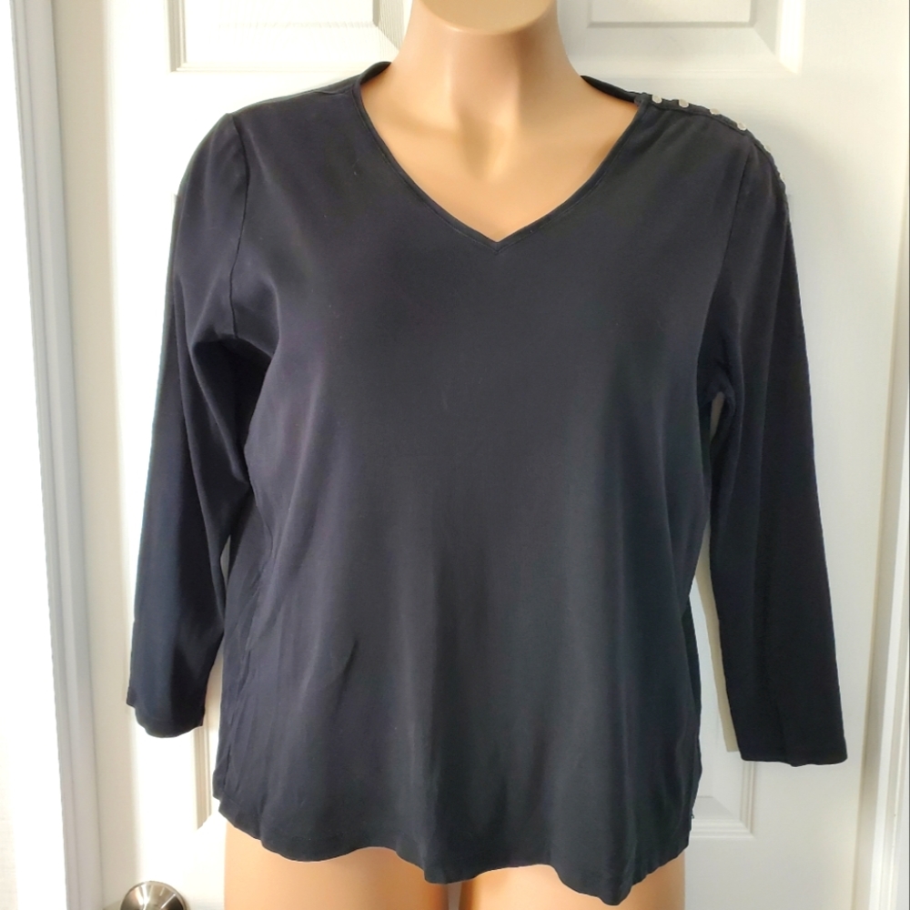 Lauren Ralph Lauren Button Shoulder V-Neck Top